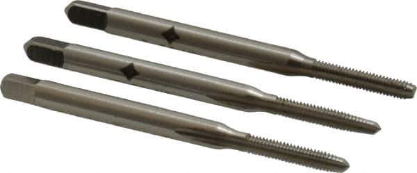 Cleveland - #3-56 UNF, 3 Flute, Bottoming, Plug & Taper, Bright Finish, High Speed Steel Tap Set - Right Hand Cut, 1-13/16" OAL, 1/2" Thread Length - Industrial Tool & Supply