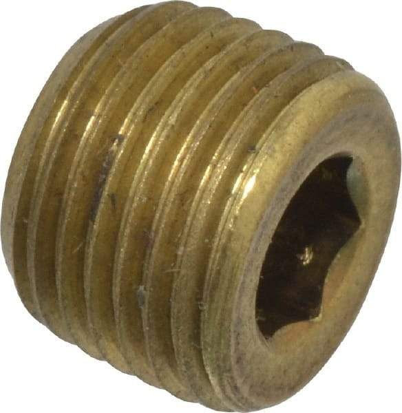 Made in USA - 1/8-27, 5/16" OAL, Brass Socket Pressure Plug - 3/4" Taper per Foot, 3/16" Hex Key - Industrial Tool & Supply