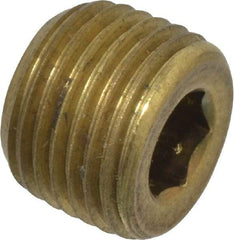 Made in USA - 1/8-27, 5/16" OAL, Brass Socket Pressure Plug - 3/4" Taper per Foot, 3/16" Hex Key - Industrial Tool & Supply