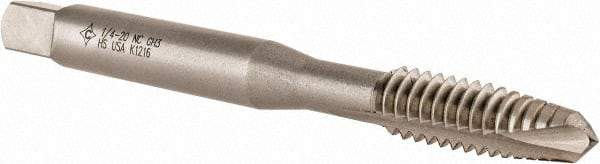 Cleveland - 1/4-20 UNC, 2 Flute, Bright Finish, High Speed Steel Spiral Point Tap - Plug Chamfer, Right Hand Thread, 63.5mm OAL, 25.4mm Thread Length, 3B Class of Fit, Series 1011 - Exact Industrial Supply