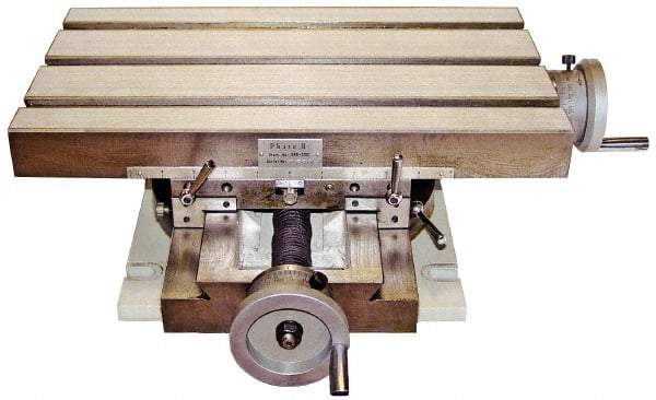 Phase II - 10" Table Width x 17 Table Length, 9" Cross Travel x 6" Longitudinal Travel, Slide Machining Table - 6" Overall Height, 13-1/2" Base Length x 12" Base Width - Industrial Tool & Supply