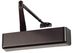 Falcon - Push & Pull Side Mount, Medium Duty Multi Size ADA Compliant Door Closer Full Cover Power Operated Damper - Nonhanded, Dark Bronze Finish - Industrial Tool & Supply