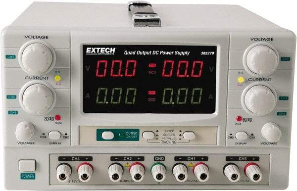 Extech - 150 Watt, 0 to 5 Amp, 0 to 30 VDC Output, Benchtop Power Supply - 2 Outputs, 10.2 Inch Wide x 14-1/2 Inch Deep x 6.3 Inch High - Industrial Tool & Supply
