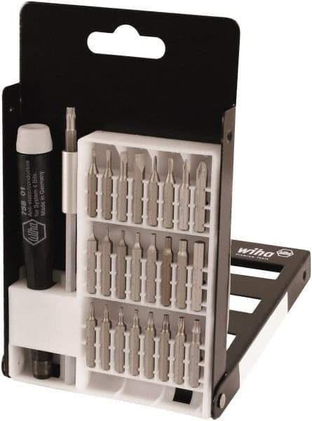 Wiha - 27 Piece, 4mm Drive Screwdriver Micro Bit Set - #000 to #1 Phillips, 0.7 to 4mm Hex, T3 to T15 Torx, 1.5, 2, 3 & 4mm Slotted - Industrial Tool & Supply