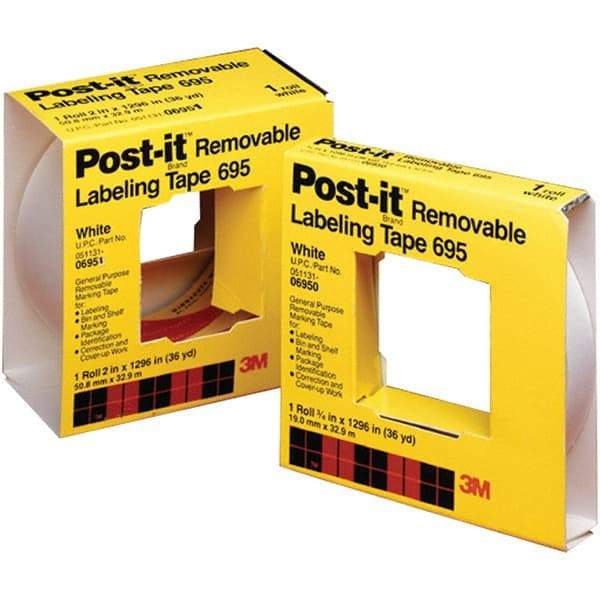 3M - 2" Wide x 36 yds Long, 695 Box Sealing & Label Protection Tape - White - Industrial Tool & Supply