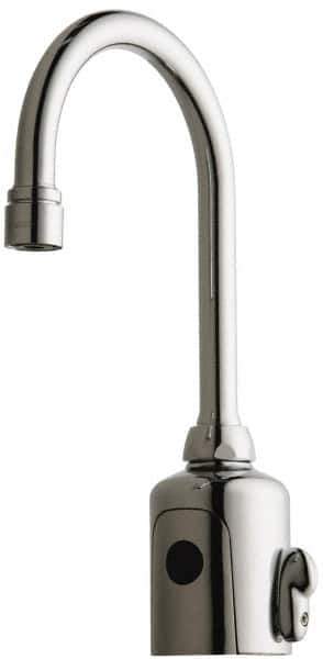 Chicago Faucets - Polished Chrome Plated Electronic User Adjustable Temperature Control Mixer Sensor Faucet - Powered by 6 Volt Lithium CRP2 Battery (Included), Gooseneck Spout, 4 to 8" Mounting Centers - Industrial Tool & Supply