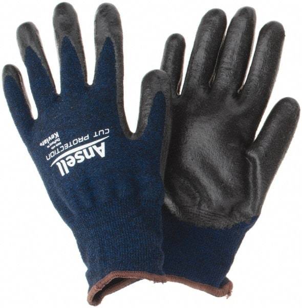 Ansell - Size L, ANSI Cut Lvl A4, Abrasion Lvl 5, Cut Resistant Gloves - Palm Coated, Black/Blue - Industrial Tool & Supply