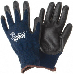 Ansell - Size L, ANSI Cut Lvl A4, Abrasion Lvl 5, Cut Resistant Gloves - Palm Coated, Black/Blue - Industrial Tool & Supply