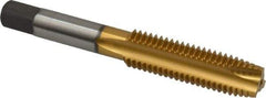 Kennametal - M12x1.75 Metric Coarse, 3 Flute, TiN Finish, High Speed Steel Spiral Point Tap - Plug Chamfer, Right Hand Thread, 3-3/8" OAL, 1.656" Thread Length, 0.367" Shank Diam, 6H Class of Fit, Series 2351T - Exact Industrial Supply