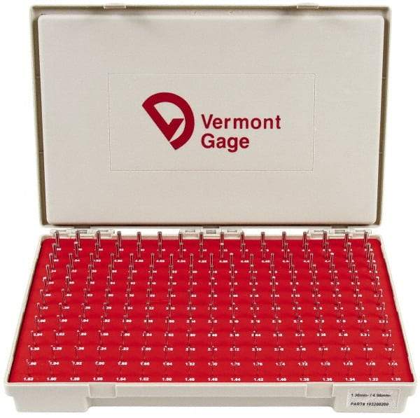 Vermont Gage - 185 Piece, 1.3-4.98 mm Diameter Plug and Pin Gage Set - Minus 0.01 mm Tolerance, Class ZZ - Industrial Tool & Supply