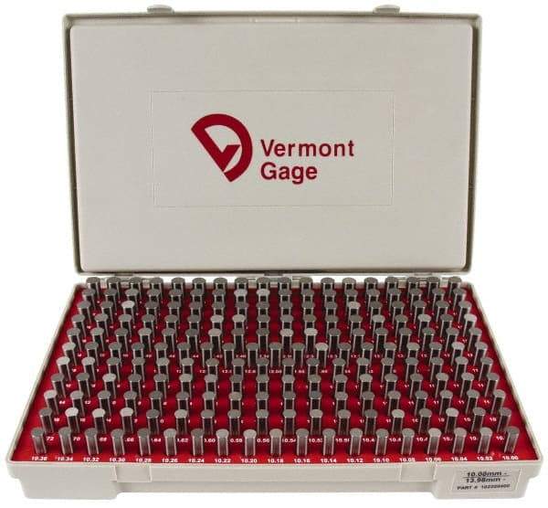 Vermont Gage - 200 Piece, 10-13.98 mm Diameter Plug and Pin Gage Set - Minus 0.01 mm Tolerance, Class ZZ - Industrial Tool & Supply