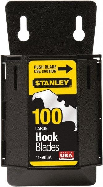 Stanley - 100 Piece High Carbon Steel Hook Blade - 48mm OAL, 1-7/8" Blade Length, 0.024" Blade Thickness - Industrial Tool & Supply