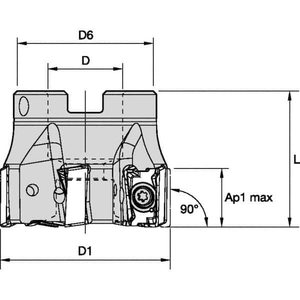 Kennametal - 6 Inserts, 2-1/2" Cut Diam, 3/4" Arbor Diam, 15.5mm Max Depth of Cut, Indexable Square-Shoulder Face Mill - 0° Lead Angle, 40.01mm High, LNGU15T608SRGE Insert Compatibility, Through Coolant, Series MILL 4-15 - Industrial Tool & Supply
