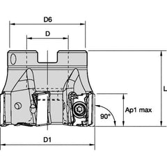 Kennametal - 6 Inserts, 2-1/2" Cut Diam, 3/4" Arbor Diam, 15.5mm Max Depth of Cut, Indexable Square-Shoulder Face Mill - 0° Lead Angle, 40.01mm High, LNGU15T608SRGE Insert Compatibility, Through Coolant, Series MILL 4-15 - Industrial Tool & Supply