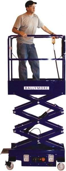 Ballymore - 500 Lb Capacity, 144" Lift Height, Battery Operated Mini Scissor Lift - 144 Inch Lift Height, 46 Inch Length x 28 Inch Width Footprint, 500 Lbs. Load Limit - Industrial Tool & Supply