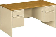 Hon - Steel-Reinforced High-Pressure Laminate Double Pedestal Desk - 60" Wide x 30" Deep x 29-1/2" High, Harvest/Putty - Industrial Tool & Supply