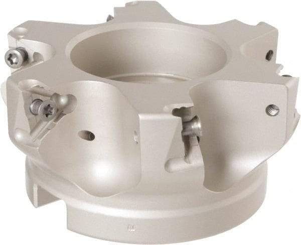 Iscar - 6 Inserts, 4" Cut Diam, 1-1/2" Arbor Diam, 17/32" Max Depth of Cut, Indexable Square-Shoulder Face Mill - 2" High, H690 TNKX 160610 Insert Compatibility, Through Coolant, Series Helido - Industrial Tool & Supply