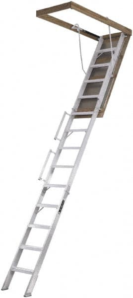 Louisville - 5.3' High, Type IAA Rating, Aluminum Attic Ladder - Industrial Tool & Supply