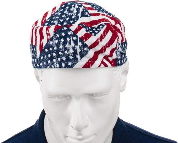 Ergodyne - Size Universal Cooling Skull Cap - Polyester, Blue, Red & White, Flag Pattern - Industrial Tool & Supply