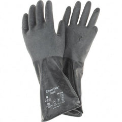 Ansell - 14 mil Thick, Chemical Resistant Gloves - SZ 9 14"14ML BLK 1/PR CHEM-TEK RGH FIN CHEM GLV - Industrial Tool & Supply