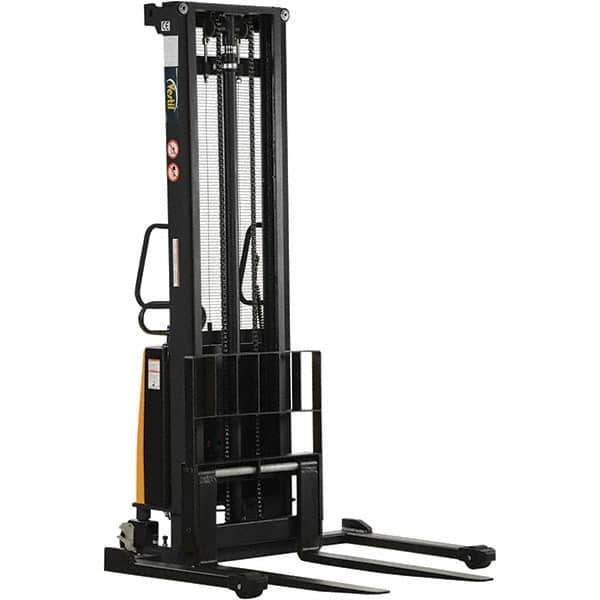 Vestil - 2,000 Lb Capacity, 150" Lift Height, Battery Powered Stacker - 2-1/8" Lowered Height, 42" Fork Length, 58" Overall Width - Industrial Tool & Supply