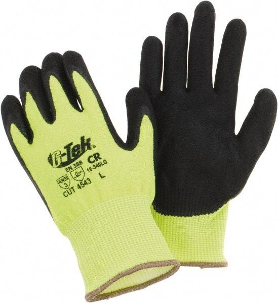 PIP - Size L, ANSI Cut Lvl A3, Cut Resistant Gloves - Palm & Fingers Coated, Hi-Vis Yellow/Black - Industrial Tool & Supply
