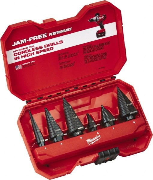 Milwaukee Tool - 1/8 to 1-1/8", Oxide Finish, High Speed Steel Step Drill Bit Set - Industrial Tool & Supply