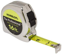 Komelon - 16' x 3/4" Yellow Blade Tape Measure - 1/16" Graduation, Inch Graduation Style, Silver Case - Industrial Tool & Supply