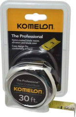 Komelon - 30' x 1" Yellow Blade Tape Measure - 1/16" Graduation, Inch Graduation Style, Silver Case - Industrial Tool & Supply