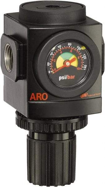 ARO/Ingersoll-Rand - 1/2 NPT Port, 210 CFM, Aluminum Standard Regulator - 0 to 140 psi Range, 250 Max psi Supply Pressure, 1/8" Gauge Port Thread, 3.15" Wide x 5.472" High - Industrial Tool & Supply