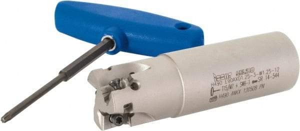 Iscar - 1-1/4" Cut Diam, 0.472" Max Depth of Cut, 1-1/4" Shank Diam, 4-1/4" OAL, Indexable Square Shoulder Helical End Mill - H490 AN.X 12 Inserts, Weldon Shank, 90° Lead Angle, Through Coolant, Series Helido - Industrial Tool & Supply
