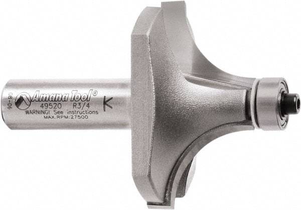 Amana Tool - 2" Cut Diam, 1" Length of Cut, 2 Flute Round-Over Edge Profile Router Bit - Carbide-Tipped, 1/2" Shank Diam, 2-7/8" OAL, Uncoated - Industrial Tool & Supply