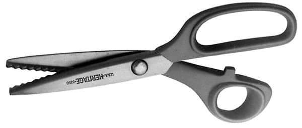 Heritage Cutlery - 2-7/8" LOC, 8-1/4" OAL Stainless Steel Standard Shears - Right Hand, Metal Bent Handle, For Pinking - Industrial Tool & Supply