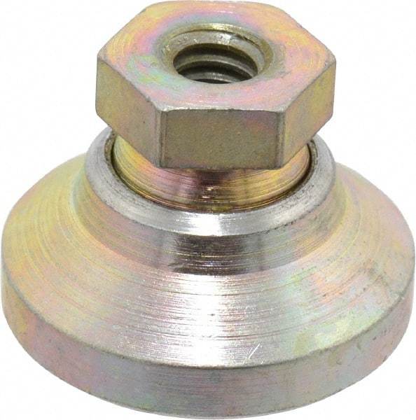 Gibraltar - 1000 Lb Capacity, 1/4-20 Thread, 45/64" OAL, Zinc Stud, Tapped Pivotal Socket Mount Leveling Mount - 1" Base Diam, Zinc Pad, 1/2" Hex - Industrial Tool & Supply