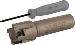 Iscar - 1" Cut Diam, 0.315" Max Depth of Cut, 3/4" Shank Diam, 3.38" OAL, Indexable Square Shoulder Helical End Mill - T490 LN.T 0804 Inserts, Weldon Shank, 90° Lead Angle, Series Helitang - Industrial Tool & Supply