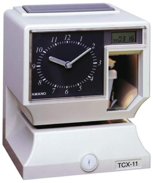 Amano - 110 VAC, Dial,Digital Plastic Manual and Automatic Time Clock and Recorder - 6-3/4 Inch Wide x 6-1/4 Inch Deep x 8-1/4 Inch High, White, UL and CUL Listed - Industrial Tool & Supply
