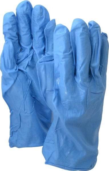 SHOWA - Size 2XL (11), 12" Long, 9 mil Thick, Nitrile Chemical Resistant Gloves - Textured Finish, Rolled Cuff, ANSI Abrasion Level 0, ANSI Cut Level 0, ANSI Puncture Level 1, Blue, FDA Approved - Industrial Tool & Supply