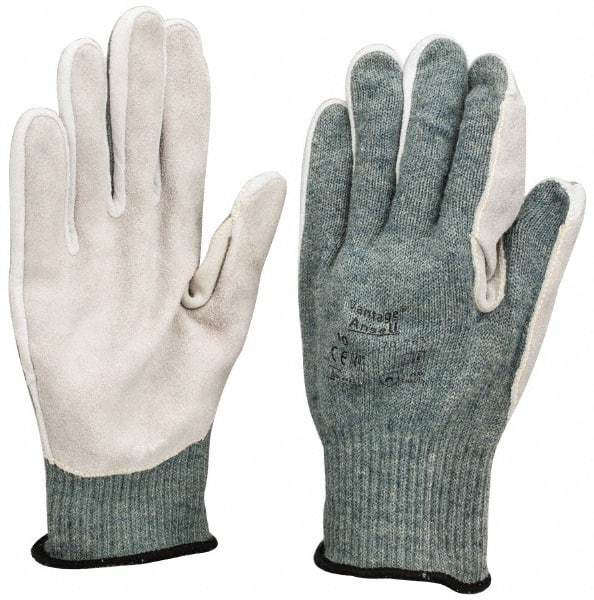 Ansell - Size XL (10), ANSI Cut Lvl 4, Abrasion Lvl 5, Leather Cut Resistant Gloves - Kevlar/Poly/Cotton Lining, Knit Wrist, Gray, Paired - Industrial Tool & Supply