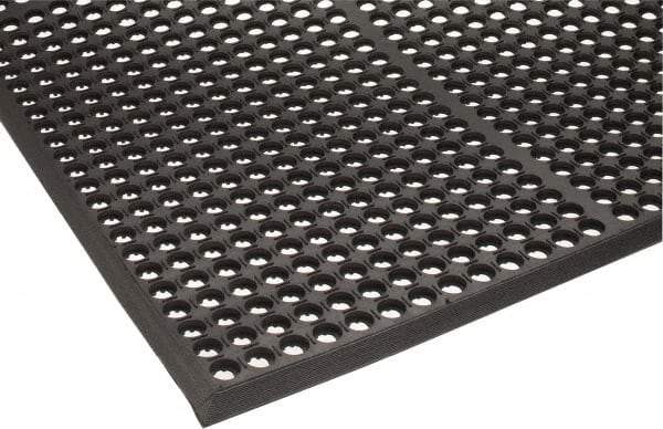 PRO-SAFE - 5' Long x 3' Wide, Dry/Wet Environment, Anti-Fatigue Matting - Black, Natural Rubber with Rubber Base - Industrial Tool & Supply