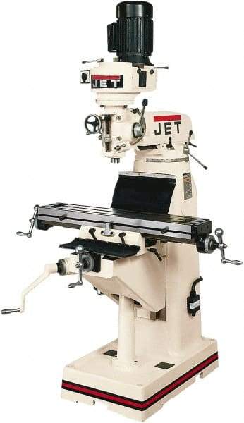 Jet - 7-7/8" Table Width x 35-3/4" Table Length, Step Pulley Control, 1 Phase Knee Milling Machine - R8 Spindle Taper, 1-1/2 hp - Industrial Tool & Supply