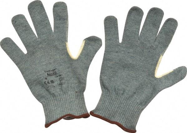 Ansell - Size L (9), ANSI Cut Lvl 4, Abrasion Lvl 2, Kevlar/Polycotton Cut Resistant Gloves - Kevlar/Poly/Cotton Lining, Knit Wrist, Gray, Paired - Industrial Tool & Supply