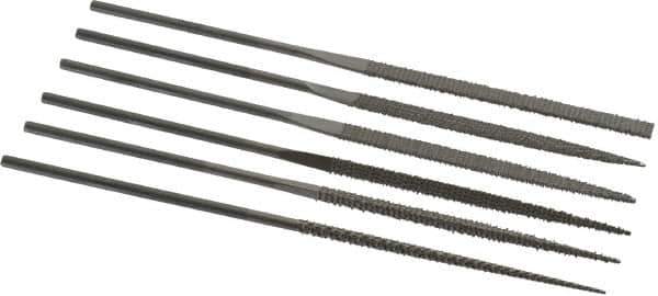 PFERD - 6 Piece Needle Pattern File Set - 5-1/2" Long, 2 Coarseness, Set Includes Flat, Hand, Three Square, Round, Half Round, Square - Industrial Tool & Supply