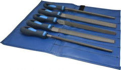 PFERD - 5 Piece American Pattern File Set - 10" Long, Second Coarseness, Ergonomic Handle, Set Includes Hand, Three Square, Square, Round, Tapered Half Round - Industrial Tool & Supply