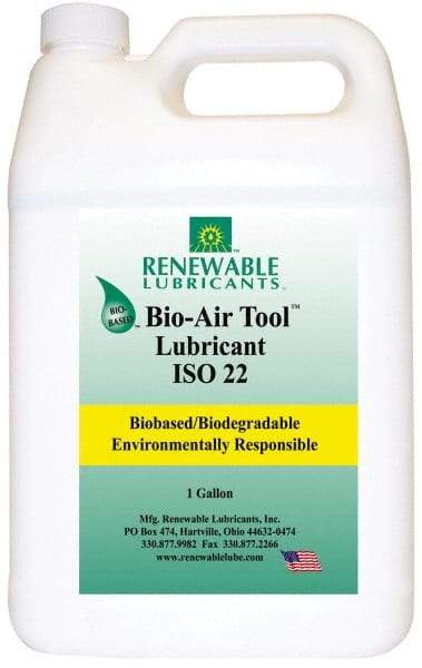 Renewable Lubricants - 1 Gal Bottle, ISO 22, Air Tool Oil - -40°F to 420°, 22.4 Viscosity (cSt) at 40°C, 4.9 Viscosity (cSt) at 100°C, Series Bio-Air - Industrial Tool & Supply