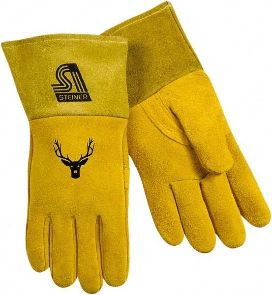 Steiner - Size L Unlined Deerskin Welding Glove - 14" OAL, Thumb Strap, For MIG - Industrial Tool & Supply