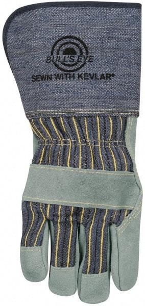 MCR Safety - Size L Cowhide Work Gloves - Uncoated, Gauntlet Cuff, Green/Blue, Paired - Industrial Tool & Supply