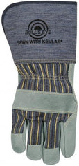 MCR Safety - Size L Cowhide Work Gloves - Uncoated, Gauntlet Cuff, Green/Blue, Paired - Industrial Tool & Supply