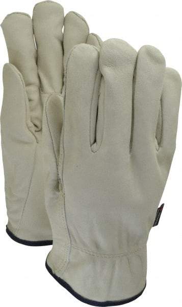 MCR Safety - Size XL Grain Cowhide Work Gloves - For Work & Driver, Uncoated, Slip-On Cuff, Tan, Paired - Industrial Tool & Supply