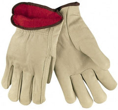 MCR Safety - Size M Grain Cowhide Work Gloves - For Work & Driver, Uncoated, Slip-On Cuff, Tan, Paired - Industrial Tool & Supply