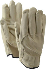 MCR Safety - Size XL Grain Cowhide Work Gloves - For Work & Driver, Uncoated, Slip-On Cuff, Tan, Paired - Industrial Tool & Supply